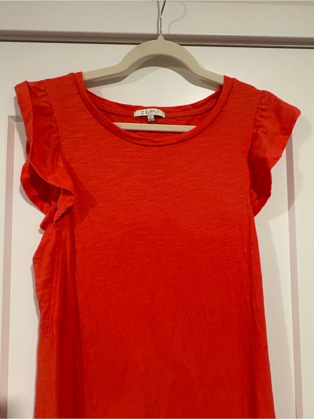 Z Supply Coral Orange Ruffle Sleeve Maxi Dress with Slit Indie Bohemian Fairy - Picture 3 of 7